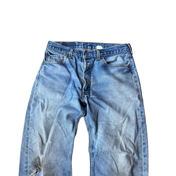 Vintage 90s Levi’s 501 Distressed Jeans Light Wash 34x33 - Picture 2 of 9